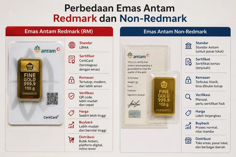 perbedaan emas antam redmark dan nonredmark